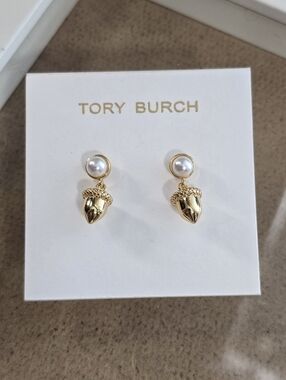 Tory Burch Gold Acorn Pearl Drop Earrings